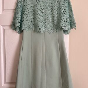 LELA ROSE Crepe Tunic Dress with Lace Capelet